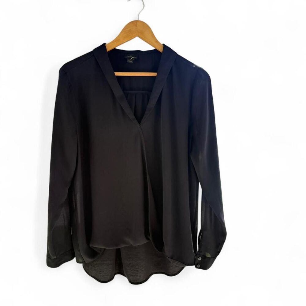 Worthington Drapey V-Neck Popover Blouse Black Size L